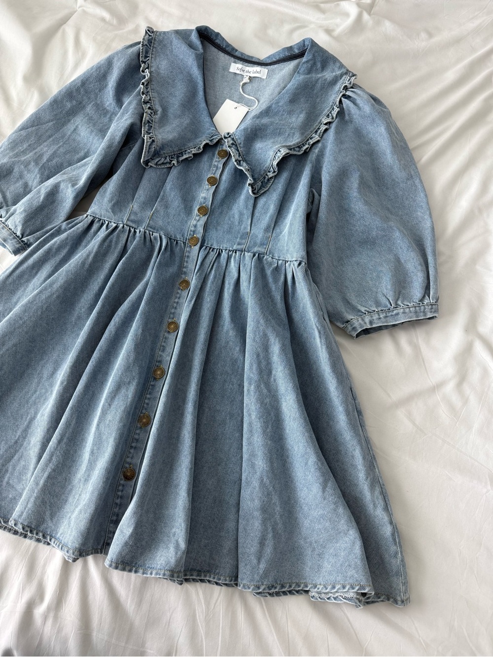 Worth Collective Mini Dress Medium Blue Denim Peter Pan Collar Button Front NWT - Picture 6 of 8